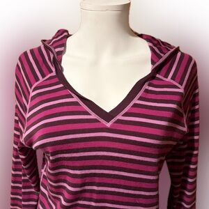 AKINI Striped Purple Hooded Long-Sleeve Top